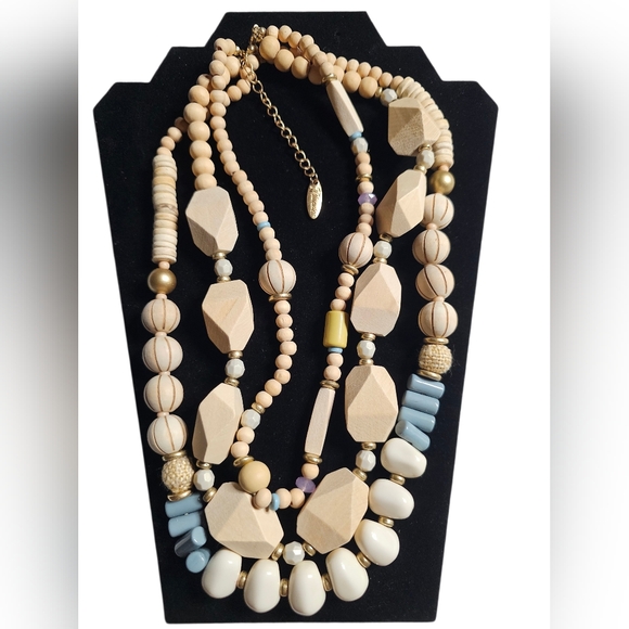 Plunder Marielle 3-Strand Wood Bead Necklace - NWOT - Picture 2 of 5